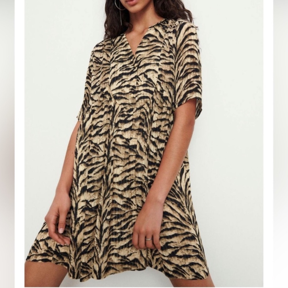 Ba&sh Iris Short Sleeve Animal Print Dress | size S